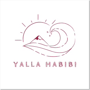 yalla habibi - maroon - wave, sun, surf, mountain Posters and Art